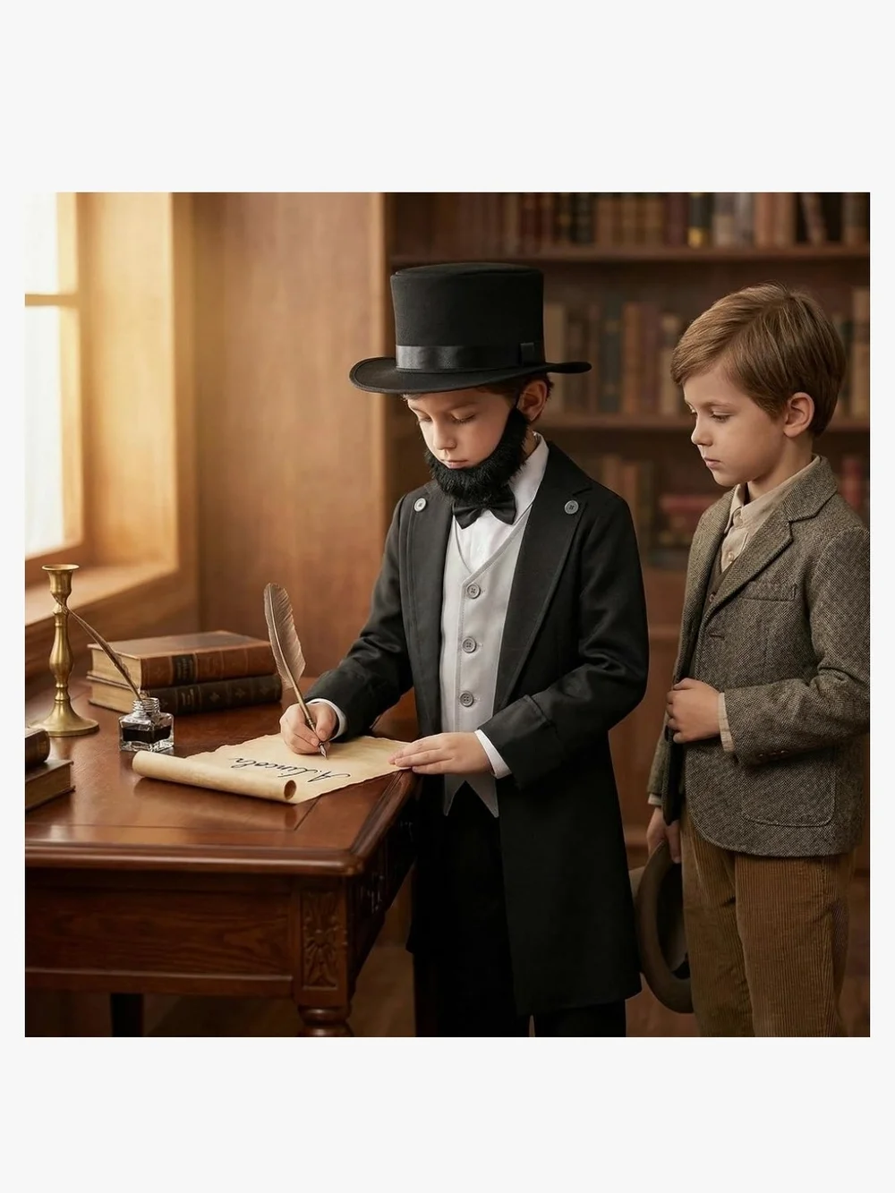 Kids Abraham Lincoln With Gray Vest and Top Hat Size Large 8-10 Year Old